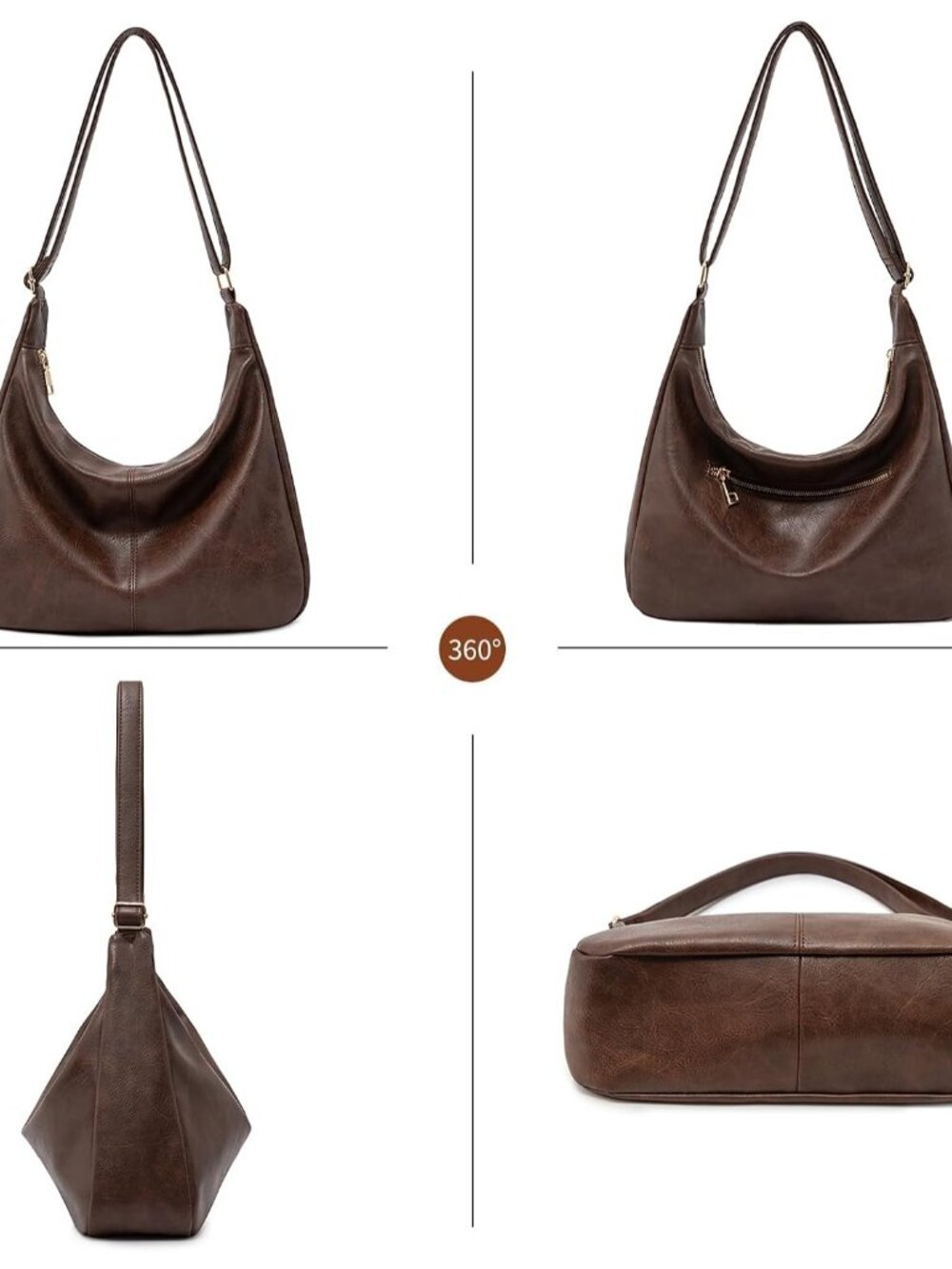 Hobo Bags for Women Retro Vegan Leather Shoulder Handbag Foldable Slouchy Tote C - Picture 4 of 7